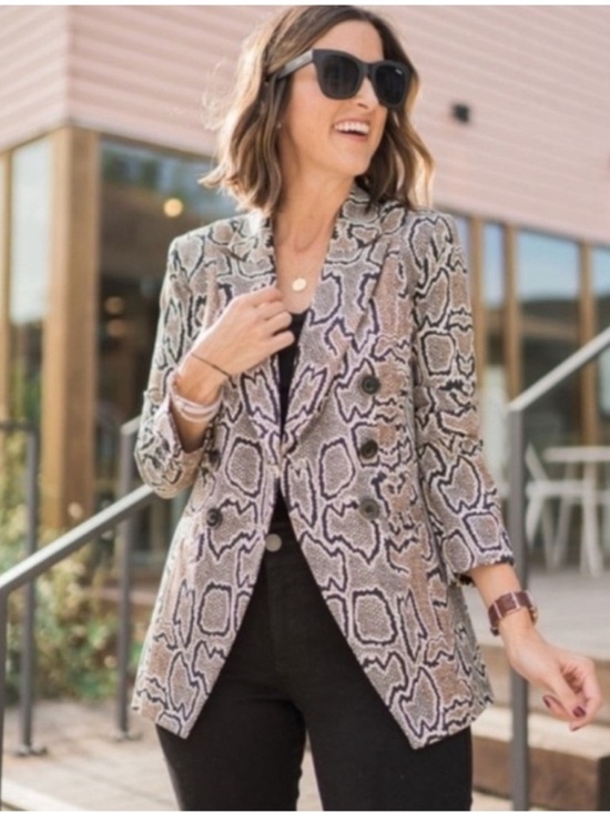 CAbi Jackets & Blazers - CAbi Tan Snake Pattern Double Breasted Stretch Blazer 14